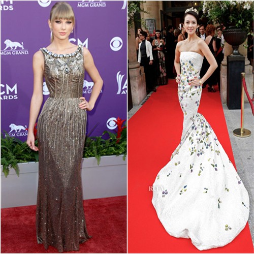 Taylor's gown by Dolce & Gabbana; Zhang's gown by Giambattista Valli