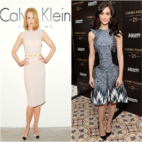 Nicole's dress by Calvin Klein; Emmy's dress by Bibhu Mohapatra, shoes by Benjamin Adams