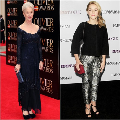 Helen's gown by Lindka Cierach; Kiernan's jacket, pants, purse, and shoes by Emporio Armani