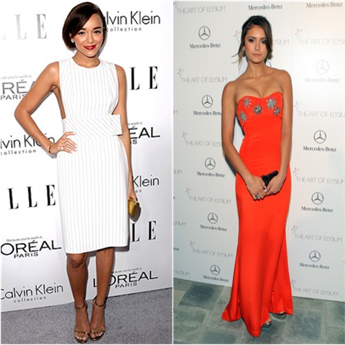 Ashley's dress by Thakoon, purse by Jimmy Choo, shoes by Saint Laurent; Nina's gown by Emilio Pucci, purse by Rodo