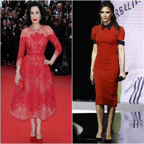 Dita's dress by Elie Saab, shoes by Christian Louboutin; Victoria's dress by Victoria Beckham, shoes by Casadei