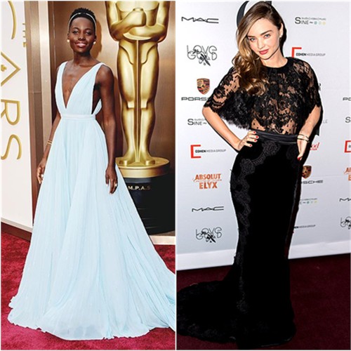Lupita's gown by Prada; Miranda's top and skirt by Dolce & Gabbana