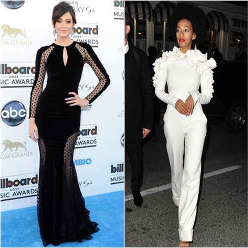 Emmy's gown by Zuhair Murad; Solange's jumpsuit by Stephane Rolland