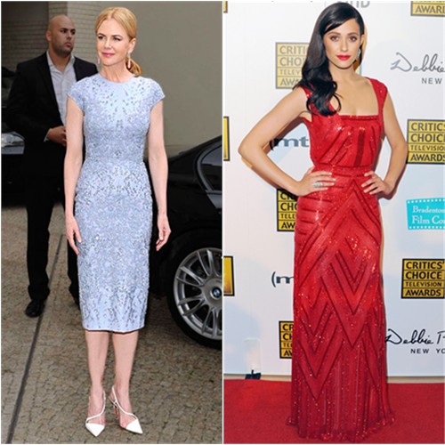 Nicole's dress by Elie Saab, shoes by Christian Louboutin; Emmy's gown by Naeem Khan