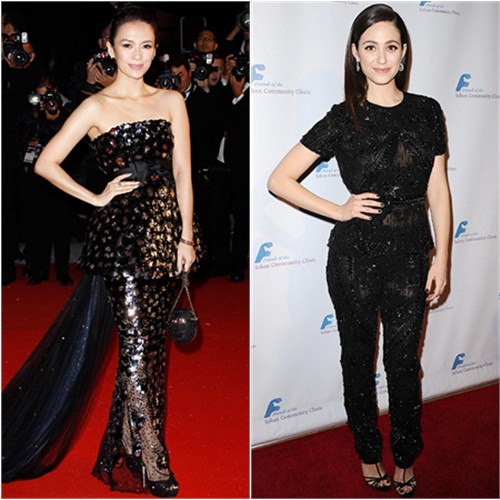 Zhang's gown by Chanel, purse by Salvatore Ferragamo, shoes by Jimmy Choo