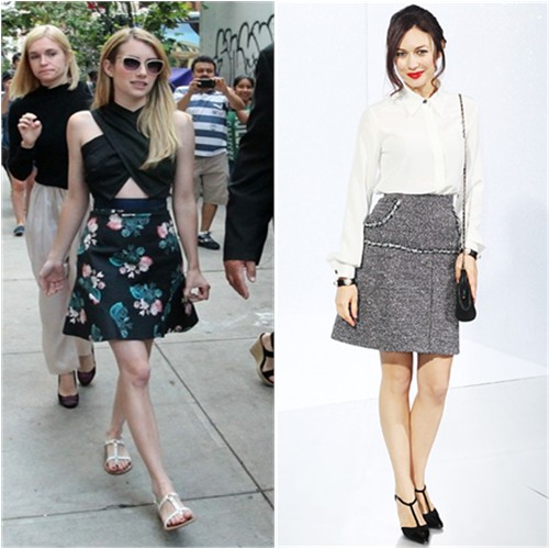 Emma's top by Roksanda Ilincic, skirt by Sachin + Babi, sunglasses by Garret Leight; Olga's top and skirt by Chanel