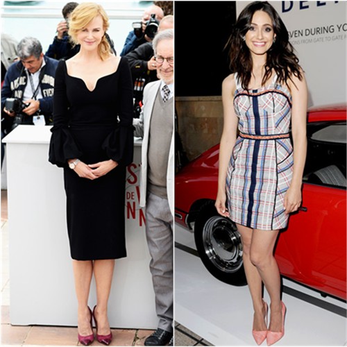 Nicole's dress by Alexander McQueen, shoes by Jimmy Choo; Emmy's dress by Rebecca Minkoff, shoes by Alice + Olivia