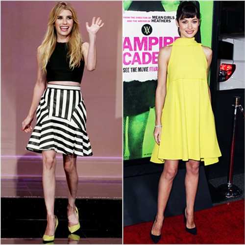 Emma's top by Paper London, skirt by Three Floor, shoes by Jimmy Choo; Olga's dress and shoes by Christian Dior