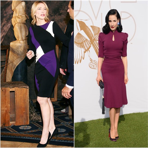 Cate's dress by Fausto Puglisi; Dita's dress by Carolina Herrera, purse by Corto Moltedo, shoes by Christian Louboutin