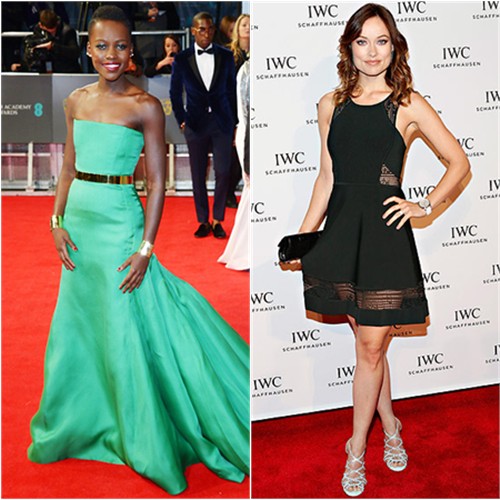 Lupita's gown by Christian Dior; Olivia's dress by A.L.C., shoes by Tabitha Simmons