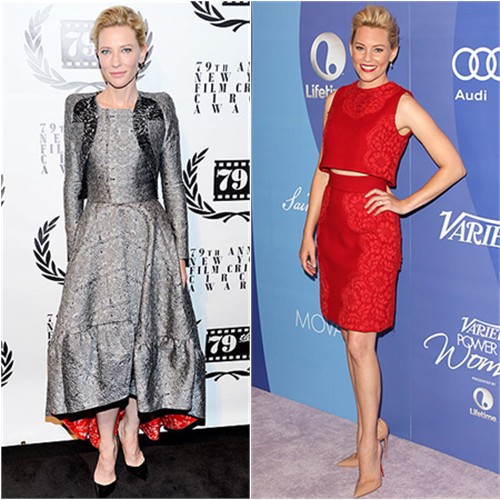 Cate's jacket and dress by Antonio Berardi, shoes by Christian Louboutin; Elizabeth's top and skirt by Dolce & Gabbana, shoes by Christian Louboutin