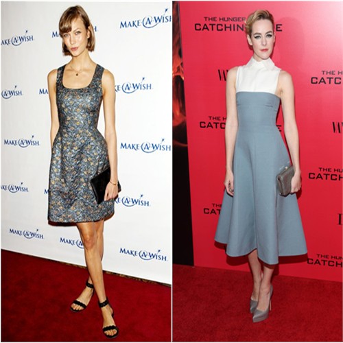 Karlie's dress by Prabal Gurung; Jena's dress and purse by Valentino, shoes by Casadei