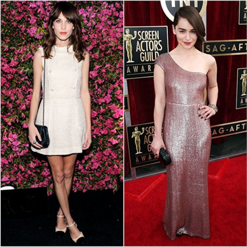 Alexa's dress, purse, and shoes by Chanel; Emilia's gown by Calvin Klein, purse by Rauwolf