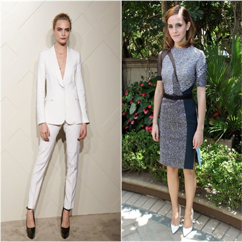 Cara's suit by Burberry; Emma's dress by Antonio Berardi