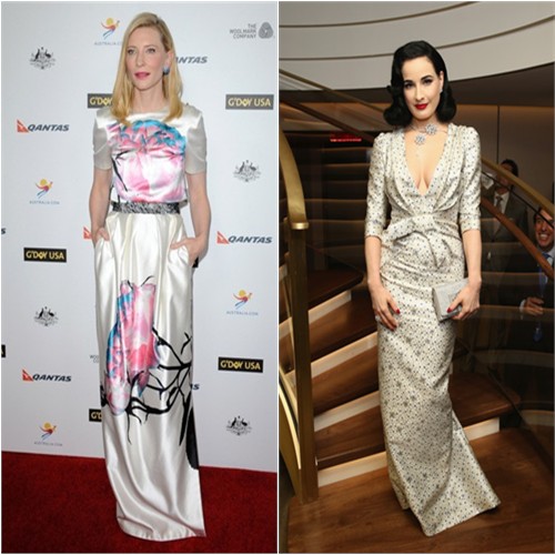 Cate's gown by Prabal Gurung; Dita's gown by Carolina Herrera