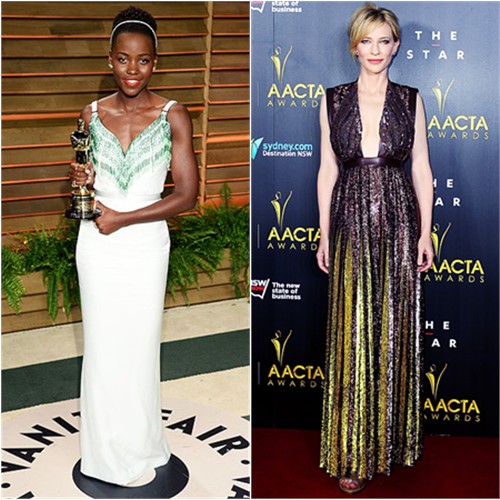 Lupita's gown by Miu Miu; Cate's gown by Givenchy