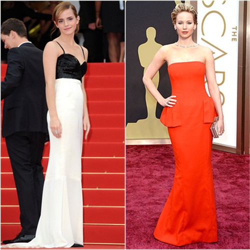 Emma's gown by Chanel; Jennifer's gown by Christian Dior, purse by Salvatore Ferragamo