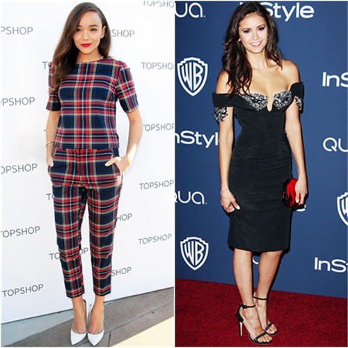 Ashley's top and pants by Topshop, shoes by Jimmy Choo; Nina's dress by Giorgio Armani, purse by Rauwolf, shoes by Aperlai