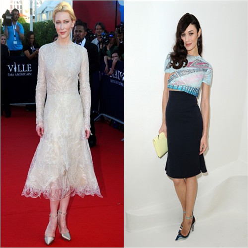Cate's dress and shoes by Armani Priv , Olga's top, purse, and shoes by Christian Dior