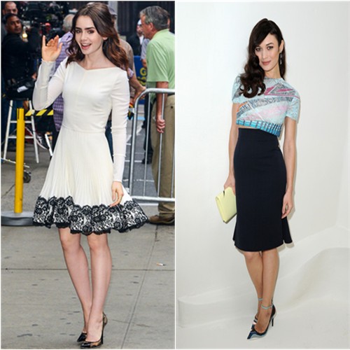 Lily's dress by Valentino, shoes by Jimmy Choo; Olga's top, purse, and shoes by Christian Dior