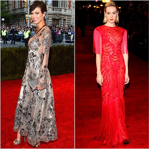 Karlie's dress by Louis Vuitton; Jena's gown by Monique Lhuillier