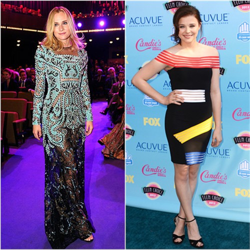 Diane's gown by Valentino; Chloë's dress by Christopher Kane, shoes by Jimmy Choo