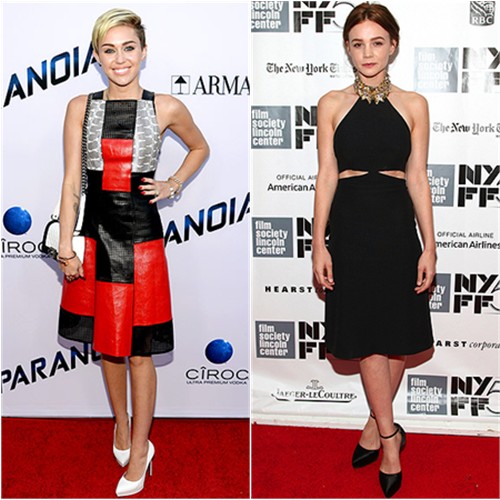 Miley's dress by Proenza Schouler, purse by Chanel, shoes by Saint Laurent; Carey's dress by Alexander McQueen