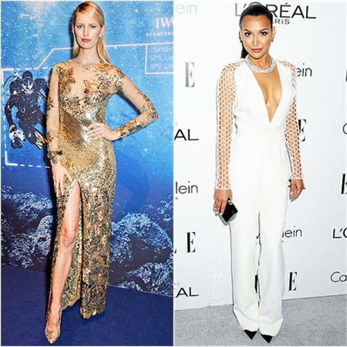 Karolina's gown by Julien Macdonald; Naya's jumpsuit by Pamella Roland, shoes by Jimmy Choo