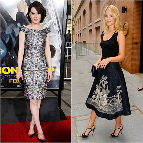 Michelle's dress by Christian Dior, purse by Edie Parker, shoes by Christian Louboutin