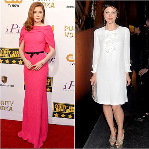 Amy's gown by Roland Mouret; Maggie's dress by Prada