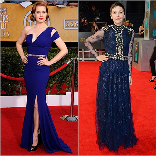 Amy's gown by Antonio Berardi, shoes by Jimmy Choo; Maggie's gown by Lanvin