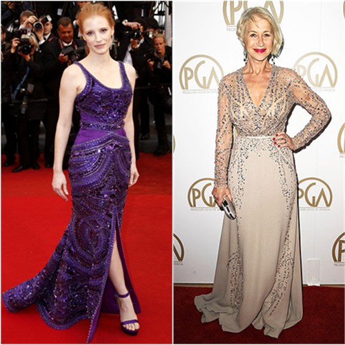 Jessica's gown by Givenchy; Helen's gown by Elie Saab, purse by Swarovski