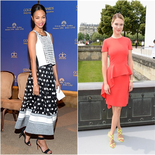 Zoe's top and skirt by Sachin + Babi, shoes by Bruno Magli; La's dress by Christian Dior, shoes by Jimmy Choo