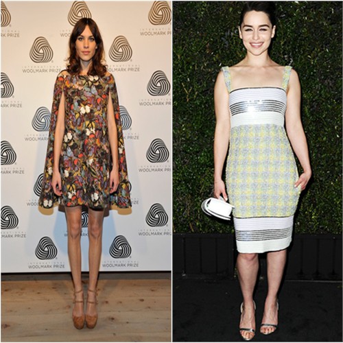 Alexa's dress by Valentino; Emilia's dress and purse by Chanel, shoes by Manolo Blahnik