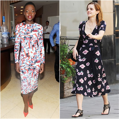 Lupita's dress by Jonathan Cohen; Emma's dress by Candela, shoes by Ancient Greek
