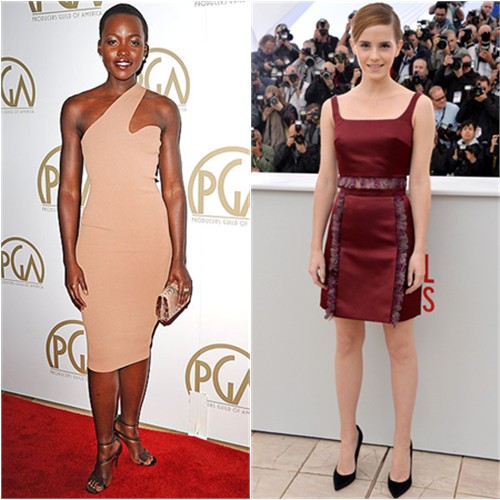 Lupita's dress and shoes by Stella McCartney; Emma's top and skirt by Christopher Kane, shoes by Gianvito Rossi