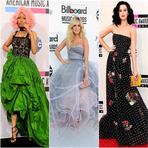 Nicki Minaj at the 2011 American Music Awards; Carrie Underwood at the 2012 Billboard Music Awards; Katy Perry at the 2013 American Music Awards