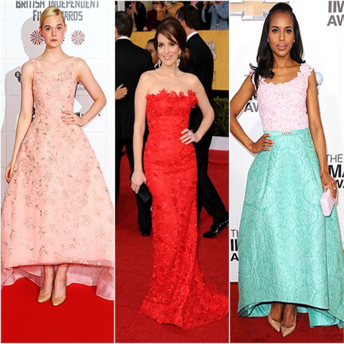 Elle Fanning at the 2012 British Independent Film Awards; Tina Fey at the 2011 SAG Awards; Kerry Washington at the 2013 NAACP Image Awards