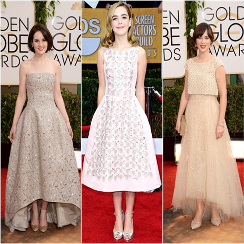 Michelle Dockery at the 2014 Golden Globes; Kiernan Shipka at the 2013 SAG Awards; Zooey Deschanel at the 2014 Golden Globes