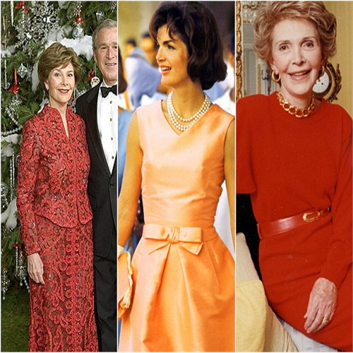 Laura Bush, Jackie Kennedy, and Nancy Reagan in Oscar de la Renta