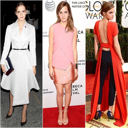 Emma Watson in Christian Dior, Narciso Rodriguez, and Christian Dior