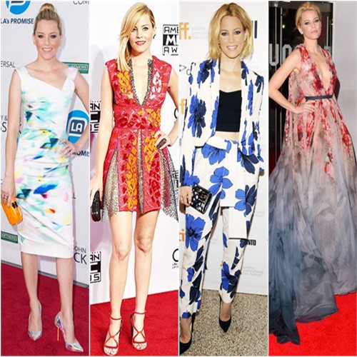 Elizabeth Banks in Roland Mouret, Peter Pilotto, Chloé, and Elie Saab