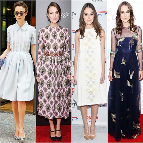 Keira Knightley in Prada, Dolce & Gabbana, Holly Fulton, and Valentino