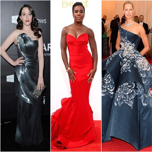 Kat Dennings in Rubin Singer; Uzo Aduba in Christian Siriano; Karolina Kurkova in Marchesa