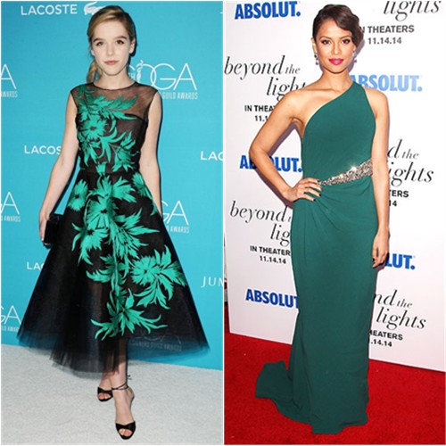 Kiernan in Oscar de la Renta; Gugu in Lanvin