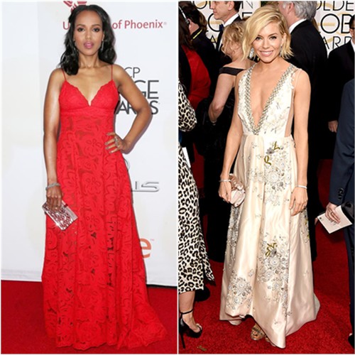 Kerry in Zuhair Murad; Sienna in Miu Miu