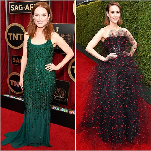 Julianne in Givenchy; Sarah in Armani Privé