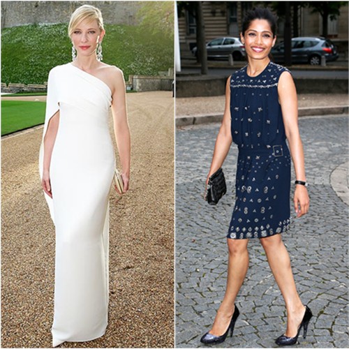 Cate in Ralph Lauren; Freida in Miu Miu