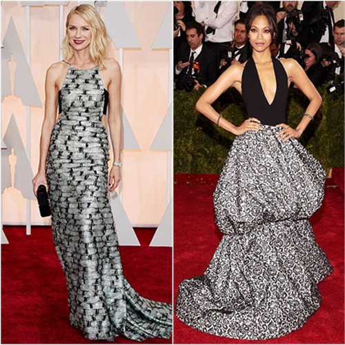 Naomi in Armani Privé; Zoe in Michael Kors