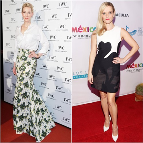 Cate in Giambattista Valli; Reese in Calvin Klein